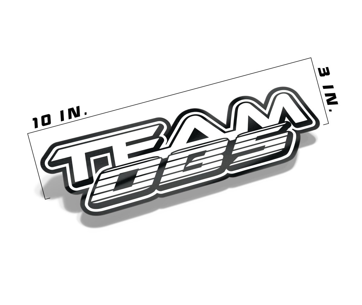 Team OBS decal measuring 10 inches by 3 inches white layered logo on gloss vinyl
