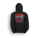 Hoodie design showing five stacked OBS Chevy trucks in various colors and styles with "OBS Gang" text. Perfect for custom truck fans.