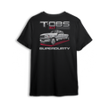 T-shirt featuring a slammed grey OBS Ford dually with TOBS XLT Super Durty text and red swoop detail.