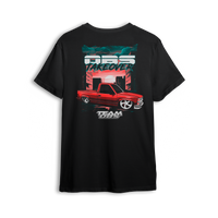 T-shirt showing a red OBS truck in front of a neon skyline with teal and pink sunset and OBS Takeover text above.