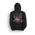 Hoodie featuring black 454SS truck with red trim, Team OBS lettering, and detailed close-up panels of front, side, and wheels.
