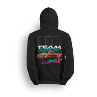 Hoodie featuring a copper OBS crew cab truck with Team OBS and Texas Sweet Tea lettering, close-up detail panels, and tea tag graphic.