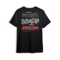 T-shirt with red and black OBS long bed trucks, bold Old Body Style text, and detailed Team OBS graphic.