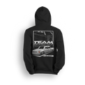 Tuck N Roll hoodie featuring white OBS truck with tucked wheels and custom stance. A clean nod to the real drop scene.