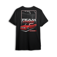 Tuck N Roll t-shirt featuring red OBS truck with tucked wheels and custom stance. A clean nod to the real drop scene.