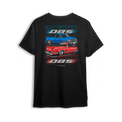 Black t-shirt with slammed red and blue OBS trucks and motion TEAM OBS graphics