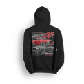 Black hoodie featuring red and gray 454SS OBS trucks with bold Team OBS and 454 graphics
