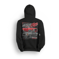Black hoodie featuring red and gray 454SS OBS trucks with bold Team OBS and 454 graphics